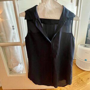 Theory Silky Navy Blue Collared Blouse